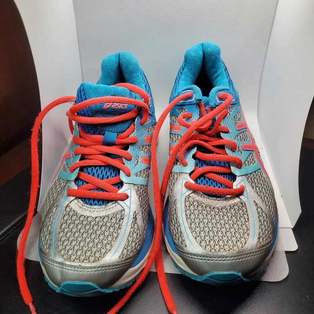 ASICS Womens Running Shoes Size 7 Gray Blue Athletic Sneakers Training Jogging